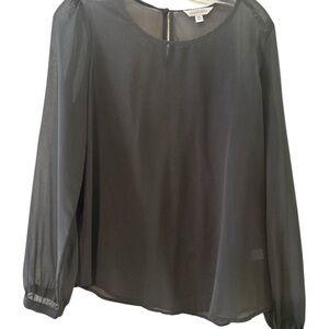 Charming Charlie Gray Longseelve Sheer Blouse Top Size M
